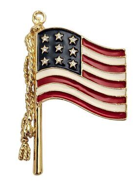 St. John Clear Rhinestone US Flag Brooch Patriotic Pin Signed, J851